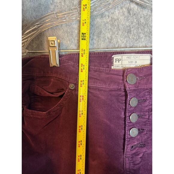 Free People Womens Corduroy Button Fly Red Raw Hem Skinny Ankle Pants - Size 28 - Picture 9 of 9